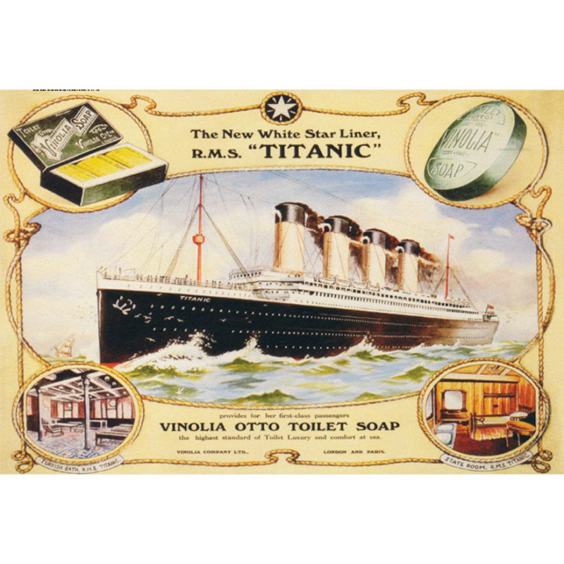 Blechschild Titanic White Star Line Vinolia Toilet Soap Blechschild Titanic White Star Line Vinolia Toilet Soap