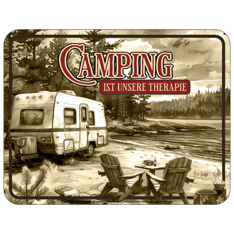 Blechschild Camping ist unsere Therapie - RAHMENLOS® Blechschild Camping ist unsere Therapie - RAHMENLOS®
