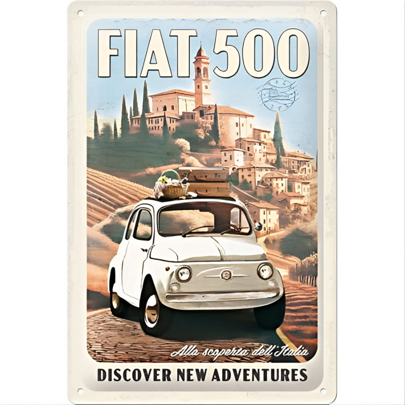 Fiat 500 Discover New Adventures Blechschild - Nostalgic-Art