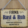 Hängeschild Firma Rast & Ruh