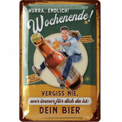 Blechschild Hurra, endlich Wochenende Bier - Lanolu 20x30 cm