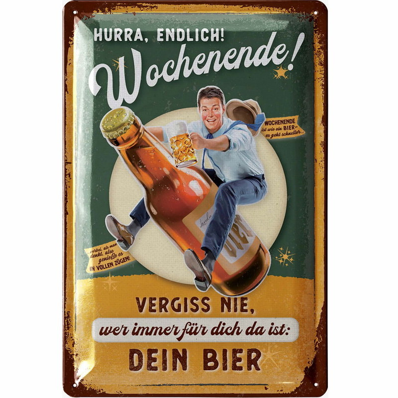 Blechschild Hurra, endlich Wochenende Bier - Lanolu 20x30 cm