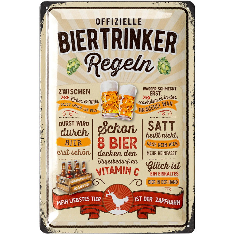 Blechschild Biertrinker Regeln - Lanolu 20x30 cm