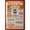 Blechschild Feuerwehr Gesetze - Lanolu 20x30 cm