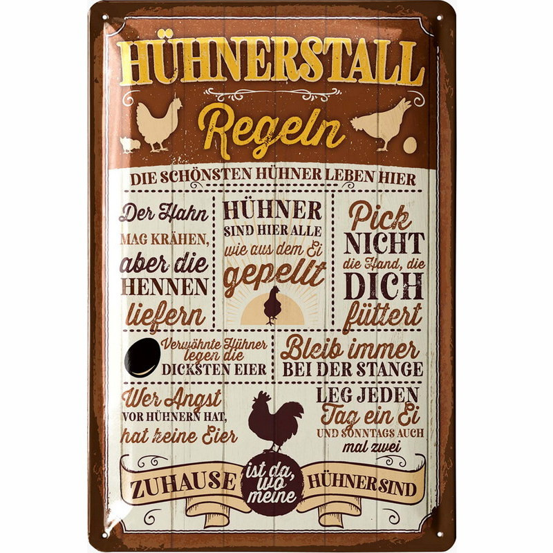 Retro-Blechschild "Hühnerstall Regeln" 20x30 cm – Lustiges Geschenk
