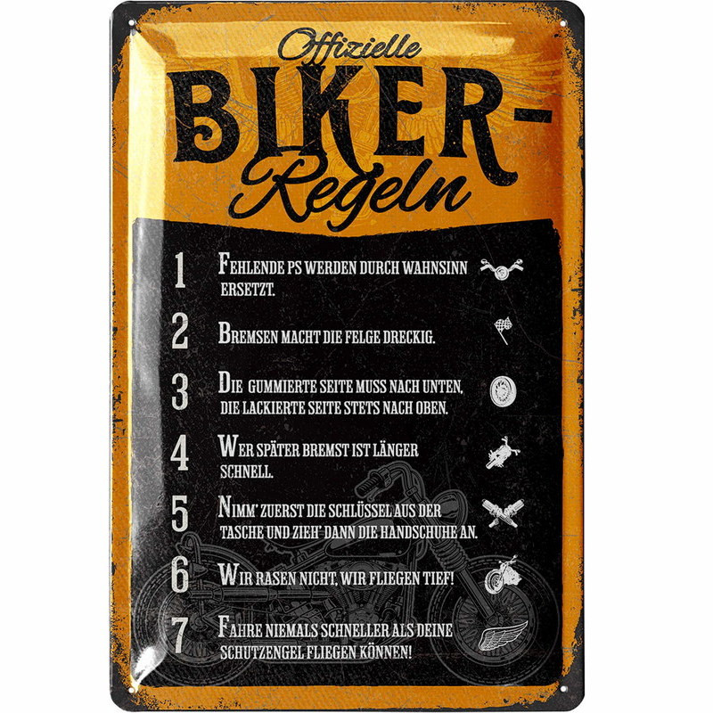 Blechschild 'Biker-Regeln' – Metallschild 20x30 cm, witziges Geschenk