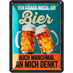 Blechschild Ich frage mich, ob Bier - Lanolu 15x20 cm