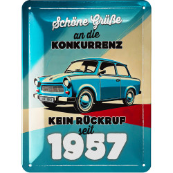 Blechschild Trabant Schöne Grüße an die Konkurrenz - Lanolu 15x20 cm