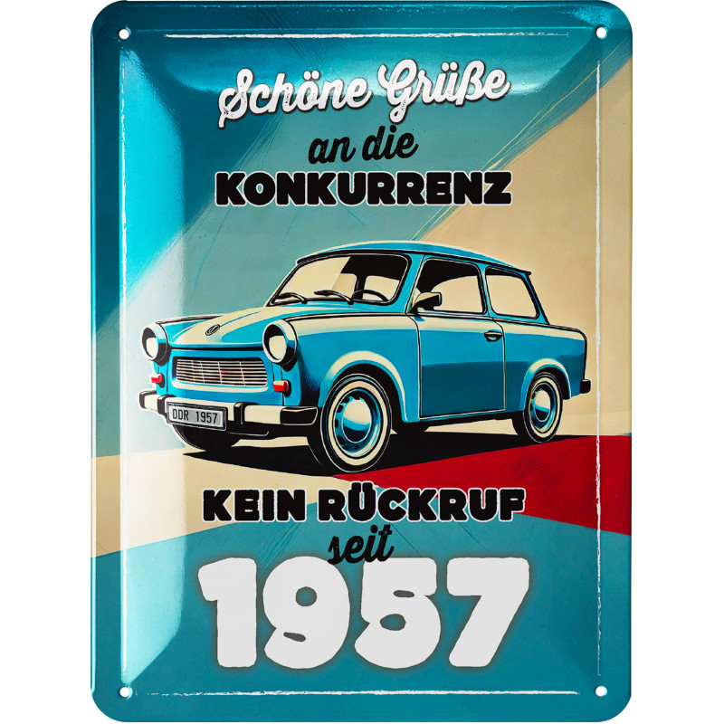 Blechschild Trabant Schöne Grüße an die Konkurrenz - Lanolu 15x20 cm Blechschild Trabant Schöne Grüße an die Konkurrenz - Lanolu 15x20 cm