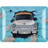 Blechschild Trabant durch die Wand - Lanolu 15x20 cm Blechschild Trabant durch die Wand - Lanolu 15x20 cm