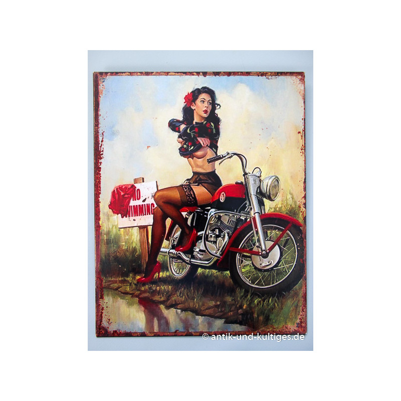 Schönes Blechschild No Swimming mit Pin Up Girl - Top
