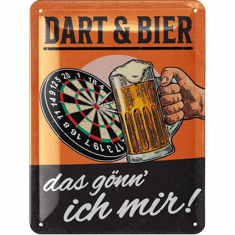 Blechschild Dart & Bier 15x20 cm