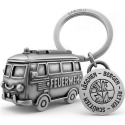 Lanolu Schlüsselanhänger "Feuerwehrauto" Vintage Silber