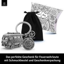 Lanolu Schlüsselanhänger "Feuerwehrauto" Vintage Silber