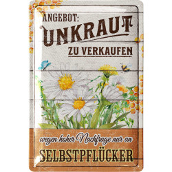 Lanolu Blechschild Unkraut zu verkaufen 20x30 cm