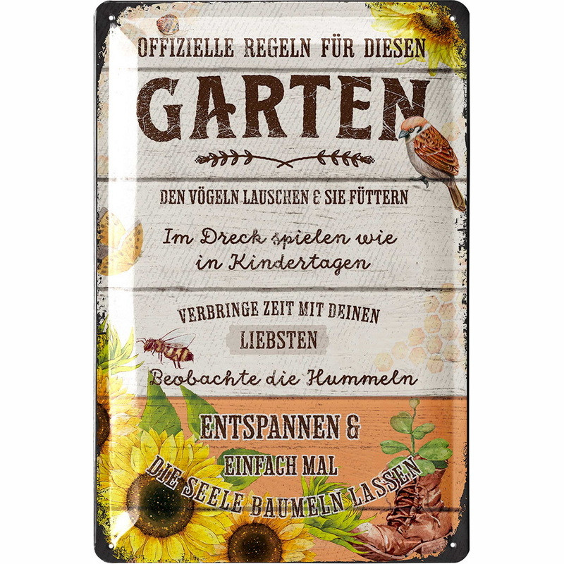 Lanolu Blechschild Gartenregeln 20x30 cm