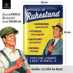 Lanolu Blechschild Offiziell im Ruhestand Rentner 20x30 cm