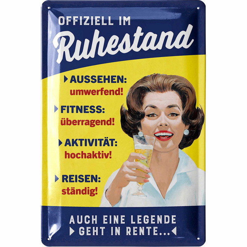 Lanolu Blechschild Offiziell im Ruhestand Rentnerin 20x30 cm