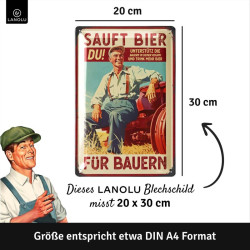 Lanolu Blechschild Sauft Bier für Bauern 20x30 cm