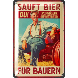 Lanolu Blechschild Sauft Bier für Bauern 20x30 cm