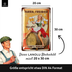 Lanolu Blechschild Hurra Freibier 20x30 cm