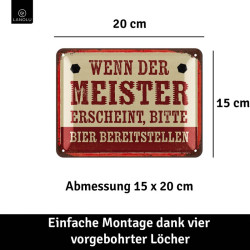 Lanolu Blechschild Wenn der Meistern erscheint, bitte Bier bereitstellen