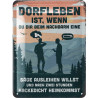 Lanolu Blechschild Dorfleben ist - 15x20 cm Motivprägung