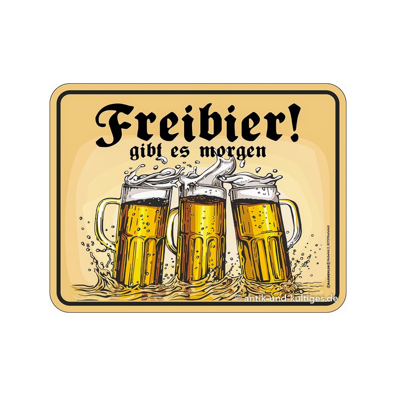 Lustiges Blechschild Freibier – RAHMENLOS® Geschenkidee aus Aluminium