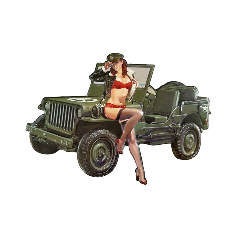 Blechschild Jeep Pin Up Girl