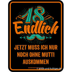 Witziges Rahmenlos Blechschild 18 endlich - 17x22 cm
