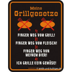 Blechschild Meine Grillgesetze | Lustige Grill Deko aus Aluminium