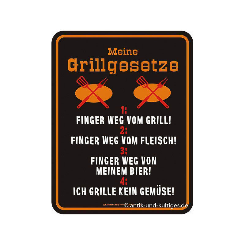 Blechschild Meine Grillgesetze | Lustige Grill Deko aus Aluminium