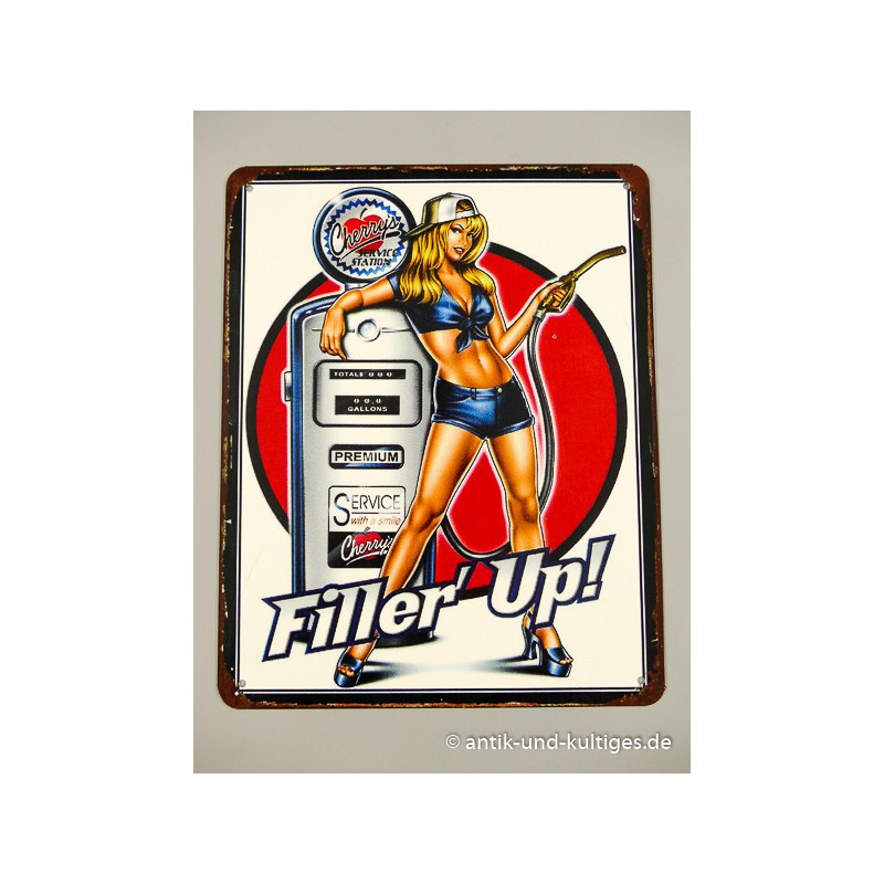 Blechschild Filler Up Pin Up Girl