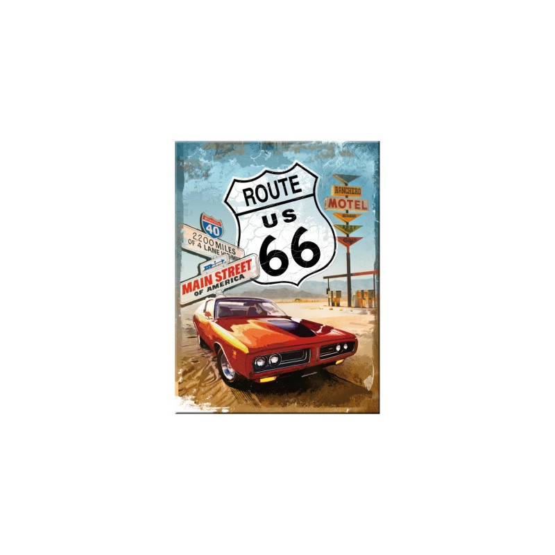 Route 66 Magnet Red Car - Nostalgic-Art