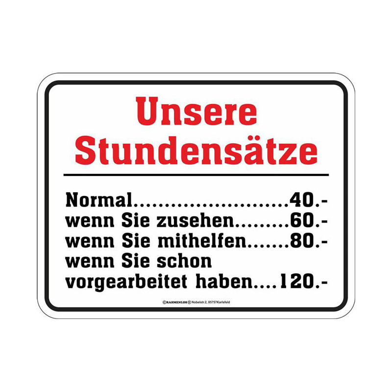 Kühlschrankmagnet Unsere Stundensätze Magnet