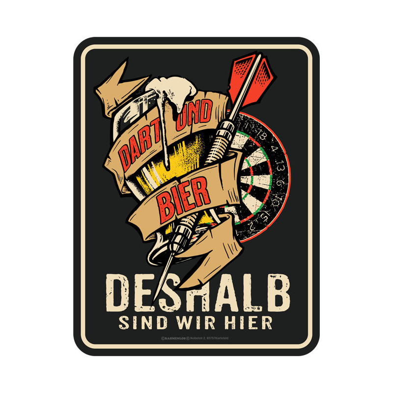 Blechschild Dart und Bier - RAHMENLOS® 3705