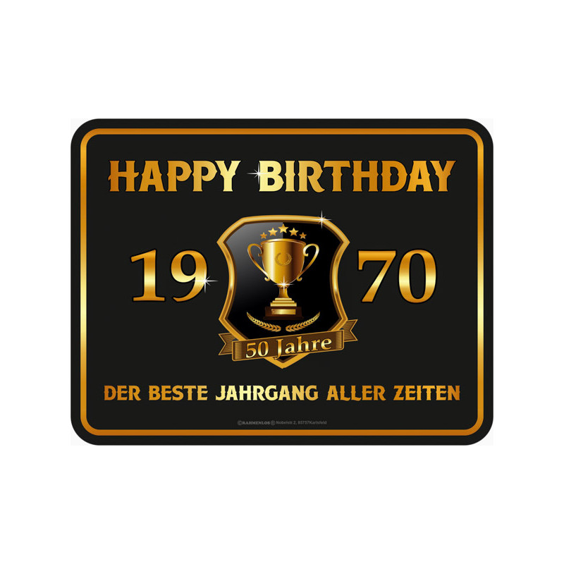 Blechschild Happy Birthday 1970 - RAHMENLOS® 3934