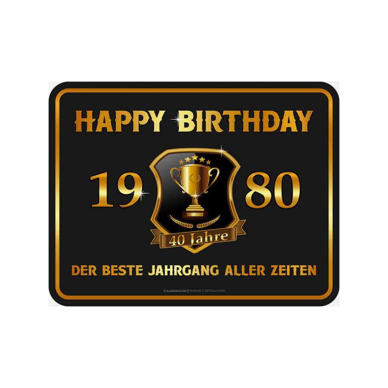 Blechschild Happy Birthday 1980 - RAHMENLOS® 3935