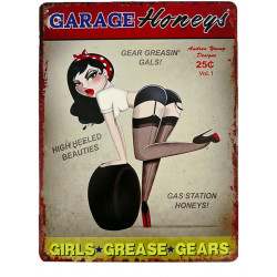 Blechschild Garage Honeys Pin Up Girl Reifen