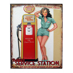 Blechschild Service Station Pin Up Girl