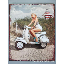 Blechschild Scooter Motorroller Pin Up Girl