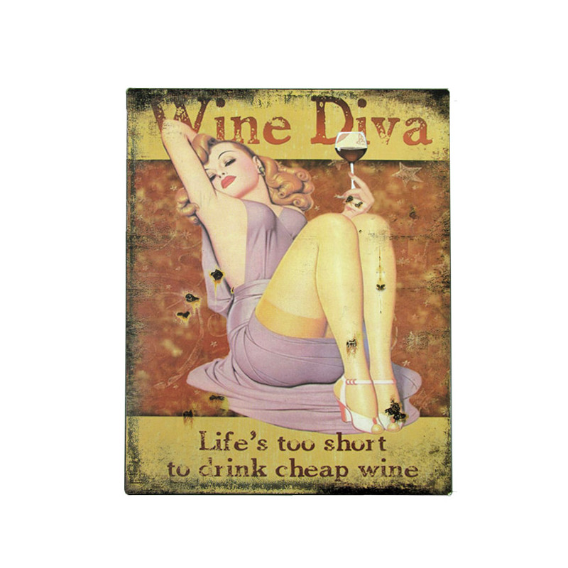 Blechschild Wine Diva Pin Up Girl