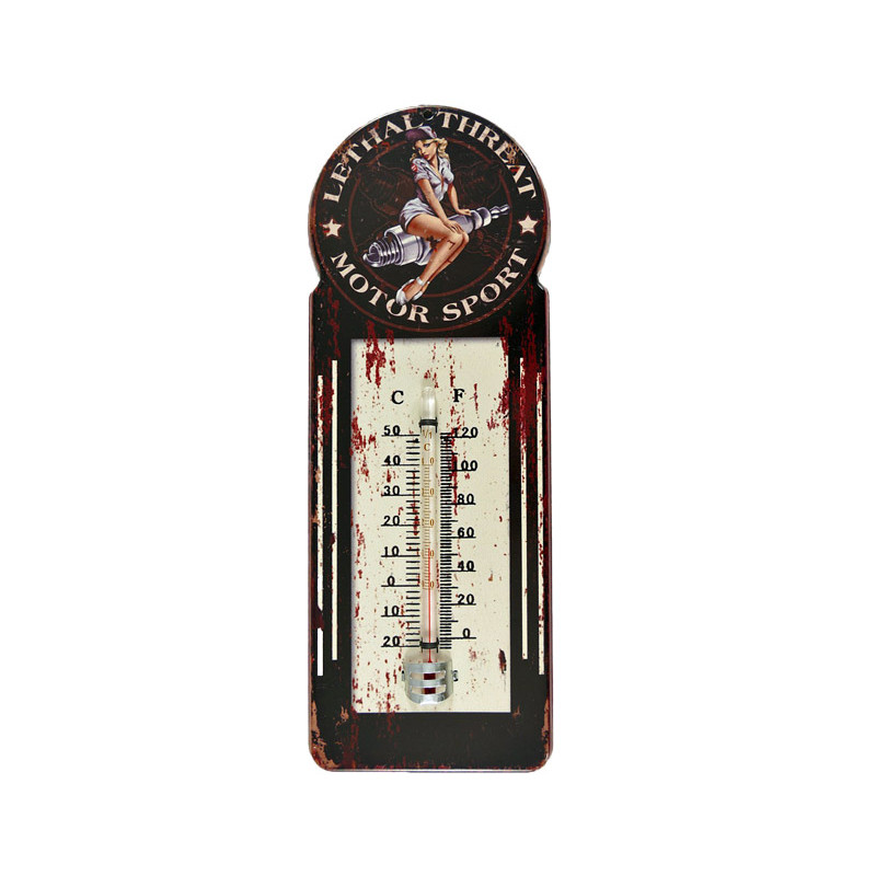 Blechschild mit Thermometer Lethal Threat Pin Up Girl