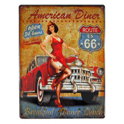 Blechschild Route 66 American Diner Pin Up Girl