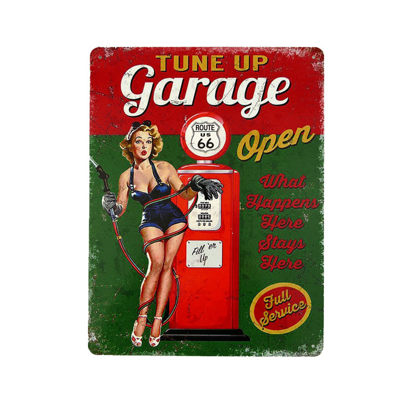 Blechschild Route 66 Tune up Garage Pin Up Girl