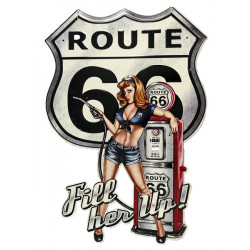 Blechschild Route 66 Fill her up Pin Up Girl