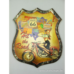 Blechschild Route 66 Hit The Road Pin Up Girl