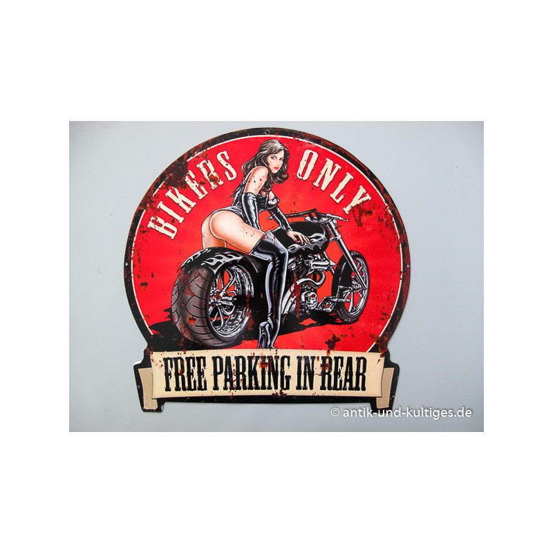 Blechschild Bikers Only - Pin Up Girl - 30x28 cm