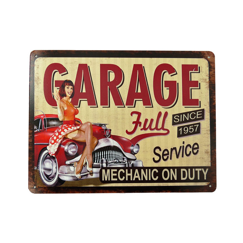 Blechschild Garage Full Service Pin Up Girl