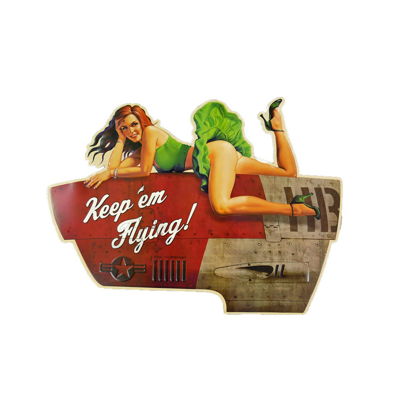 Blechschild Keep em Flying Pin Up Girl